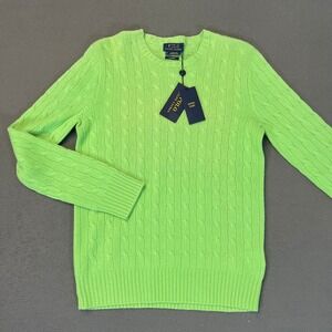 Polo Ralph Lauren Classic Fit‎ Cable Knit Cashmere Sweater Lime Green Size Small